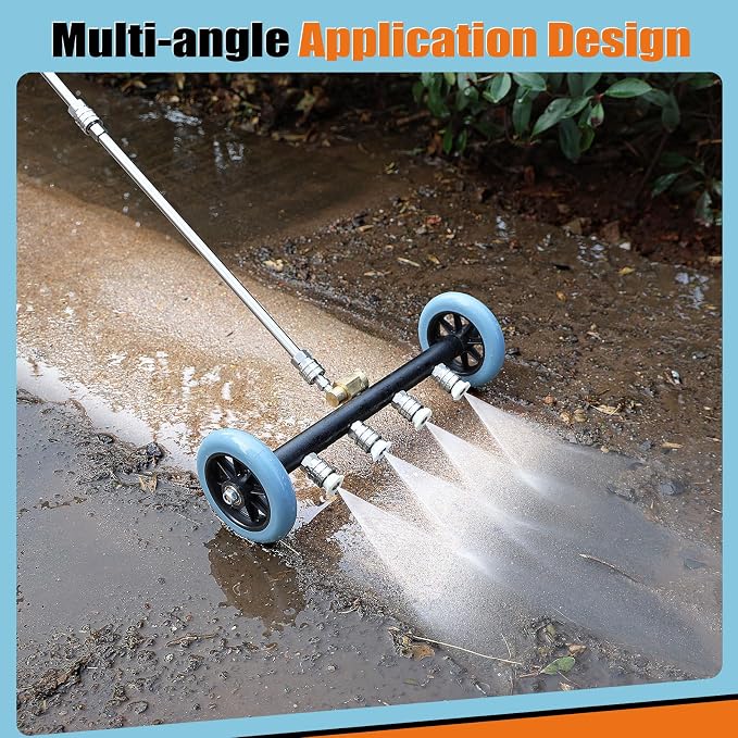 3-In-1 Under Carriage Pressure Washer, 16 Inch Pressure Washer Water Broom | Pressure Washer Undercarriage Cleaner Attachment for Power Washer Surface Cleaner with 3 Extension Wands and 8 Nozzles