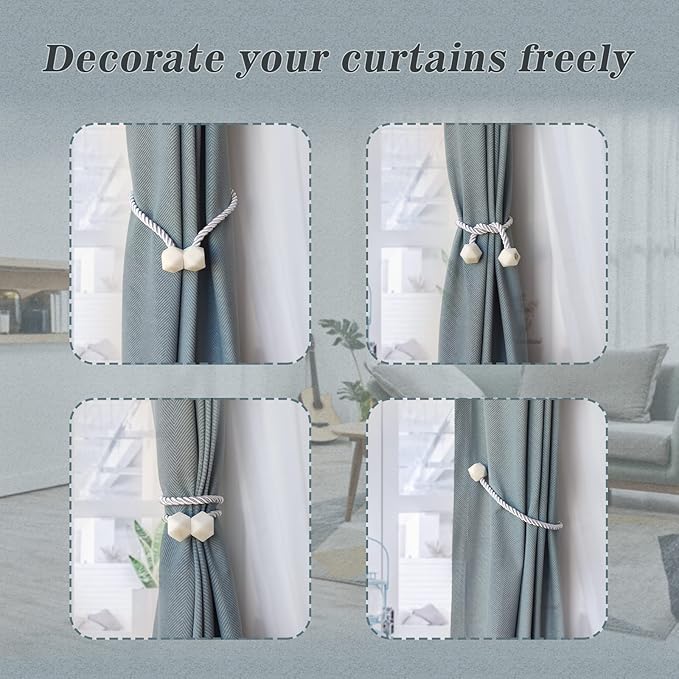 Hion Magnetic Curtain Tiebacks White 2pcs, Curtain Tiebacks Buckles Holdbacks Holders Hooks Clip for Home Bedroom Office Decorative Curtain