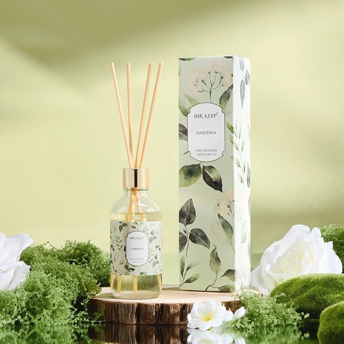 Reed Diffuser Oil Set with Reed Sticks, Gardenia Aromatherapy Oil Scent Diffuser for Home Office Bathroom Decoration Perfume and Gifts 3.38 oz/100ml
