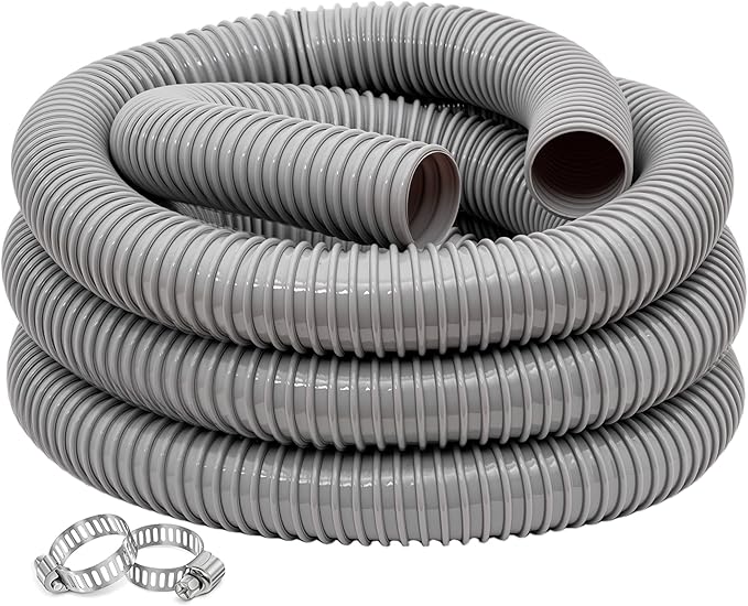 Dust Collection Hose 2 in × 10 ft Heavy Duty Flexible PVC Reinforced Thicken Helix Suction Discharge Corrugated Pipe Hose for Fume Dust Collector Fitting Wood Chip Saw (2 inch gray hose)