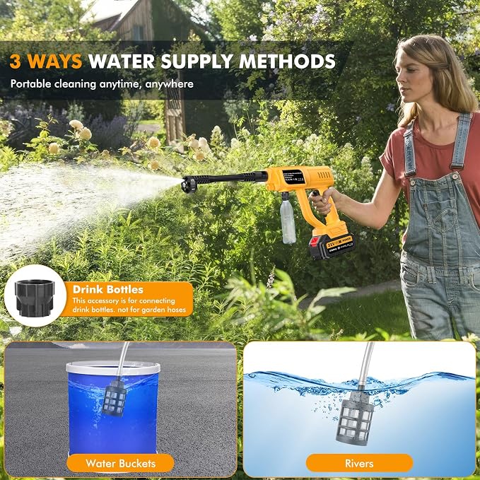 Cordless Portable Washer, Handheld Washer, Battery Operated Washer for Car Home Outdoor Patio Garden, Lightweight Car Washer,with 5M Elastic Hose