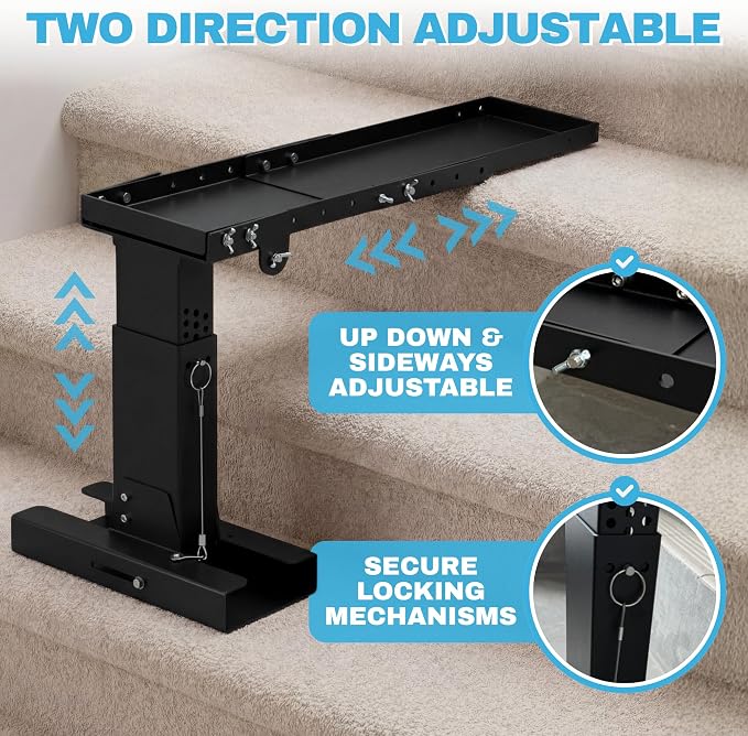 Foldable Ladder Leveler for Stairs, 11"–18.5" Adjustable Height, Carbon Steel Foldable Stabilizer, Fits Extension, Straight & Telescoping Ladders, Tool-Free Pin Lock, Non-Slip Rubber Base, 500lb Cap