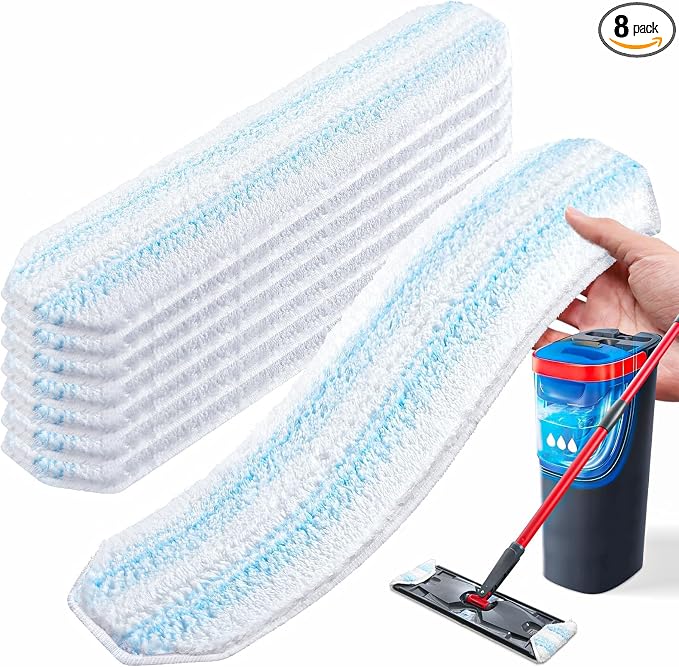 AIR U+ 8 Pack H2prO Mop Pads for O-Ceda H2prO Flat Mop System | Mop Replacement Pads for O Cedar H2prO, Machine Washable Reusable Microfiber Mop Heads Replacements Refills