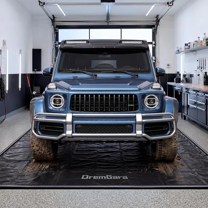 8'6" x 22' Garage Floor Mat, 610GSM PVC Containment Mat for Cars | Heavy-Duty, 1.2in Raised Edges, Waterproof Garage Protection, Non-Slip Design, Easy Hose Clean, Kit with Squeegee
