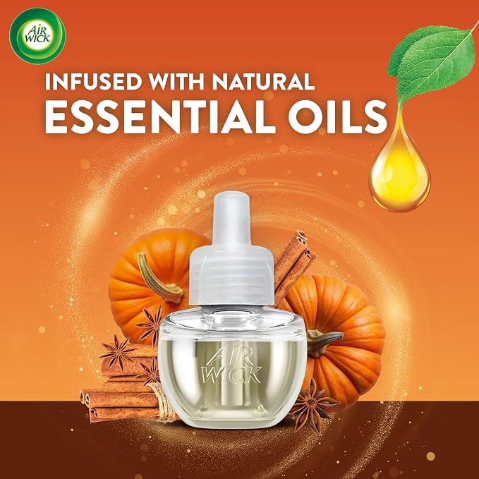 Air Wick Plug-In Scented Oil Refills, 4 Count, Pumpkin Spice, Air Freshener, Essential Oils, Eco Friendly
