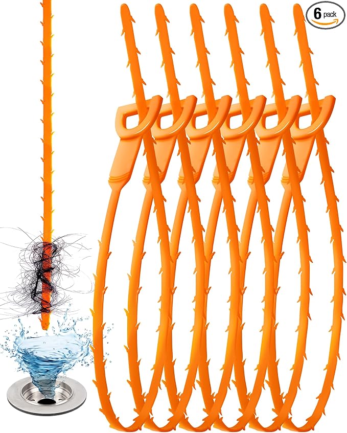25 Inch Sink Snake Drain Clog Remover Tool,6 Pack Drain Cleaner Hair Clog Remover Tool, Drain Hair Remover Plumbers Snake, Drain Cleaner Sticks, Easy and Quick Unclog Sink Drain, Kitchen, Shower, tub.