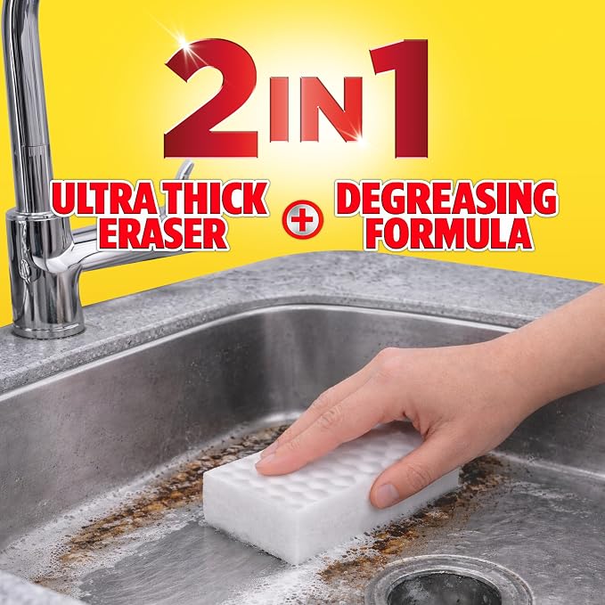 Easy‑Off Heavy Duty 2‑in‑1 Ultra Thick Eraser & Degreasing Formula, 5 Multi‑Use Cleaning Pads — Cuts Through Tough Grease & Grime in Seconds