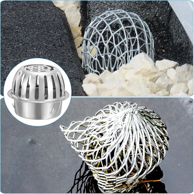 PATIKIL Dome Gutter Guard Filter 4 Inch, 2 Pack 304 Stainless Steel Downspout Strainer, Anti-Blocking Outdoor Gutter Cleaning Tool for Stops Leaves Debris, Fits 3.9-4.1 Inch