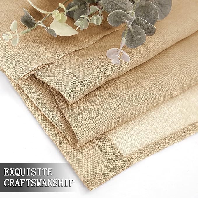 Tollpiz Sheer Curtains Living Room Linen Textured Curtain Sheers Light Filtering Voile Rod Pocket Curtains for Bedroom, 38 x 63 inches Long, Beige, Set of 2 Panels