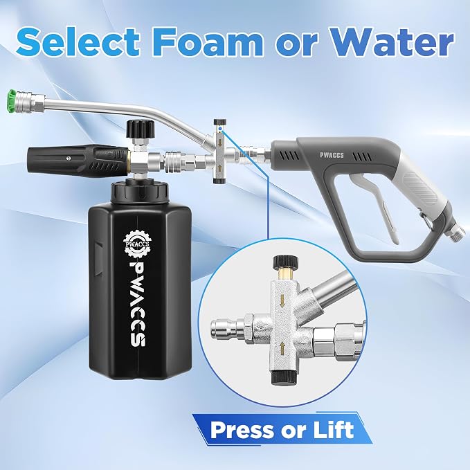 PWACCS Foam Cannon, 1.5 L Pressure Washer Gun with Dual Connector | 4000 PSI, Ideal for Driveways, SUVs & Detailing, Car Wash, Fits Most Pressure Washers with 1/4" Quick-connect
