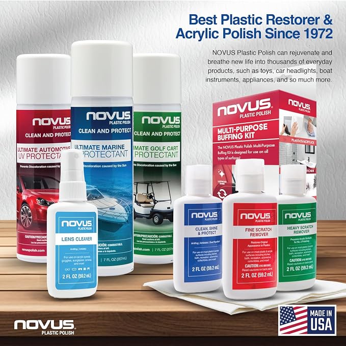 NOVUS Plastic Polish | Flexible Window Kit | One 3” Backing Pad for Drill, One 3” Green Foam Pad, One 3” Black Foam Pad, 1, 2, Three Polish Mate Wipes, One Microfiber Towel