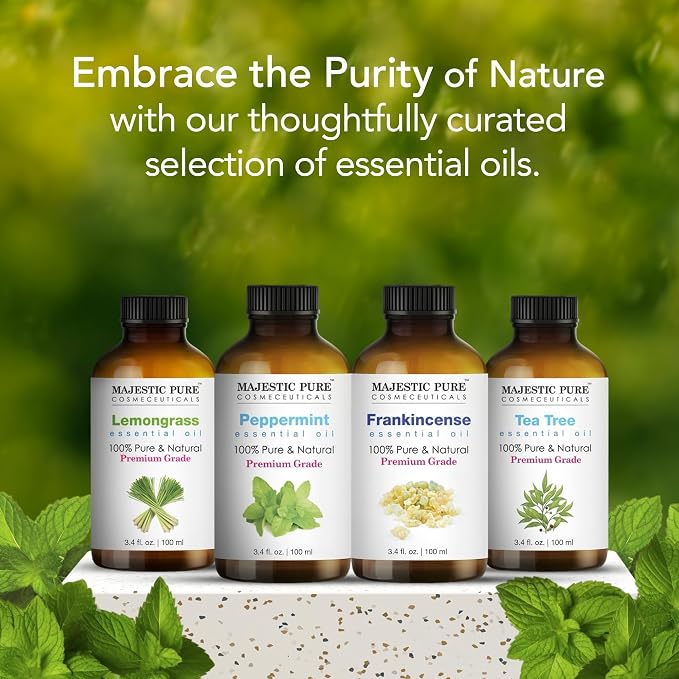 Majestic Pure Peppermint Essential Oil for Diffuser - 3.4 Fl Oz | 100% Pure & Natural Essentials Oils for aromatherapy, massage blends and DIY home fragrance projects, Massage and room sprays