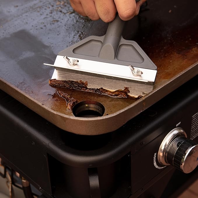 Cuisinart Griddle Scraper, 6" Stainless Steel Blade, Splash Guard | Flat top grill scraper for burnt-on residue, features heavy-duty blade and ergonomic top knob grip, CCB-500