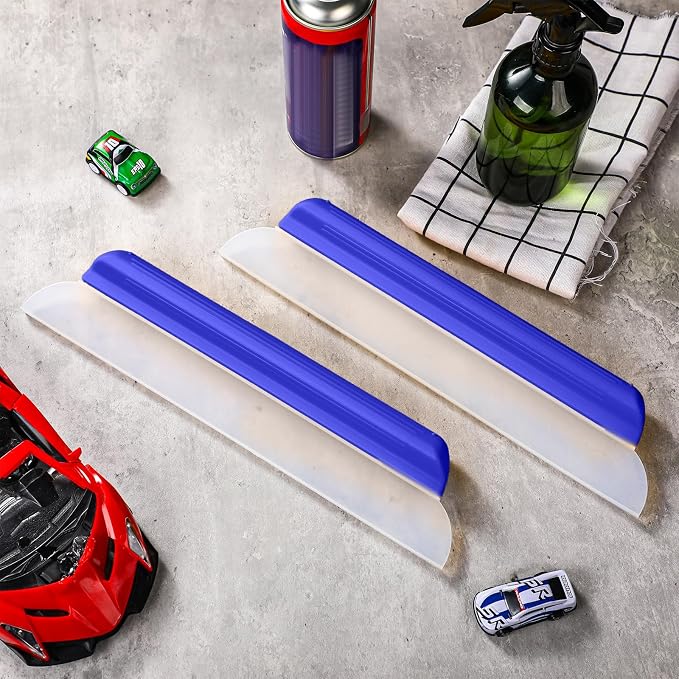 4 Pack 14 Inch Car Drying Squeegee Blue Silicone Window Blade | Flexible Silicone for Drying Windshield Shower Glass, Bathroom Window Cleaner, T-bar Design, Long Handle Wash Tool