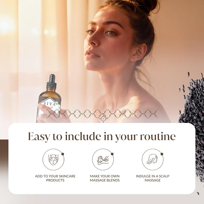 SIVA ORGANICS Black Seed Carrier Oil with Dropper, 4 Fl Oz (118 ml) | Organic Black Seed Oil for Hair Care, Hair Oiling, Scalp Massage, Skin Care, Body Massage & DIY Recipes in Glass Bottle