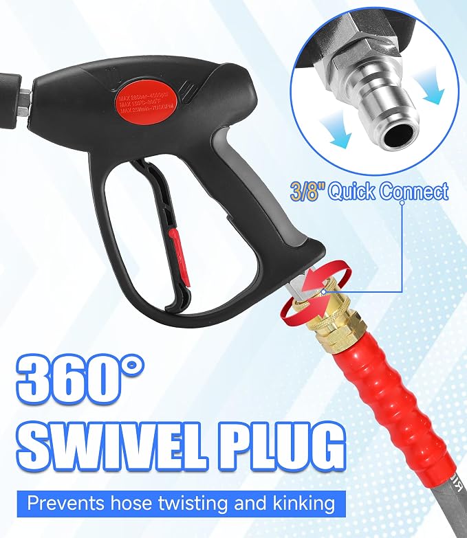 M MINGLE Swivel Pressure Washer Gun with Extension Wand, 3/8" Quick Connect | 4000 PSI High Pressure Spray Gun with 5 Nozzle Tips, 40 Inch, for Car/Patio/Driveway Cleaning