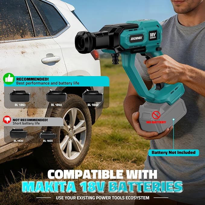 Cordless Portable Washer for Makita 18V Battery, 1000 PSI Portable Handheld Washer with Brushless Motor, 6-in-1 Nozzle, 3 Level Adjustable for Car Yard Fence Wall Clean (Battery Not Included)