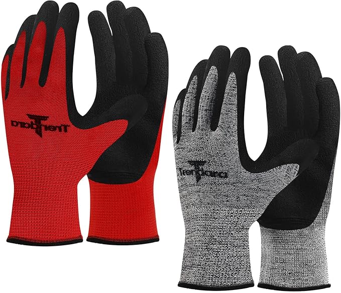 2 Pairs garden gloves work gloves with grip working gloves,Breathable latex dipped gloves,Suitable for garden weeding, construction, outdoor, warehouse handling, etc(Gray+Red)