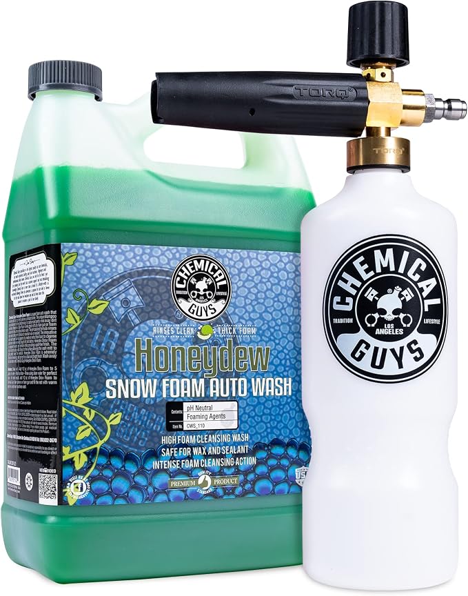 Chemical Guys, TORQ Max Foam 8 Cannon & Honeydew Snow Foam Kit, 1 Gallon | High-foaming cannon paired with a gallon of honeydew snow foam for thick, clinging, scratch-free suds