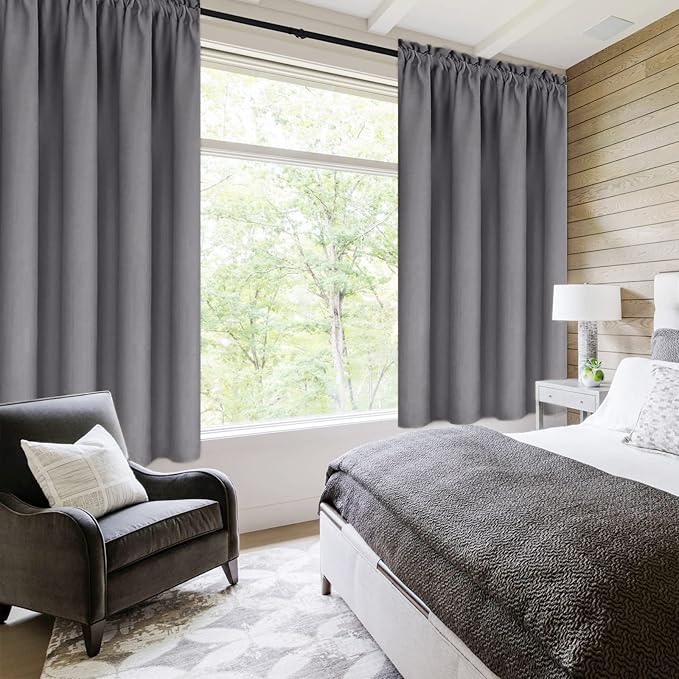 DWCN Blackout Window Curtain Panels, Light Blocking, Thermal Insulated, Energy Saving, Noise Reducing, Rod Pocket Top, Set of 2 (Width 42 Inch x Length 63 Inch, Grey)