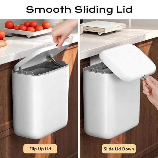 Hanging Trash Can with Lid, Kitchen Compost Bin, Waterproof Odor-Blocking Countertop Trash Can for Cabinet Door, Under Sink, Bathroom, RV and Office