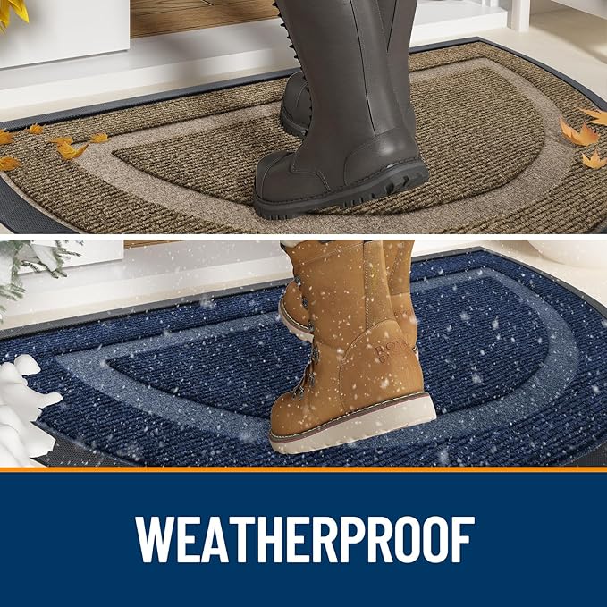 OLANLY Half Circle Door Mat Indoor Outdoor Entrance Welcome, Waterproof All-Season, All-Weather Doormat, Sturdy Natural Rubber, Low Profile, Easy Clean Patio Porch Entryway Mat, 59x23, Grey