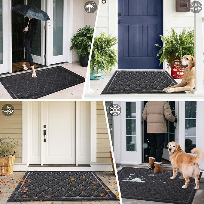 Front Door Mat Outside Entrance, 30" x 48" Heavy Duty All-Season All-Weather Waterproof Doormat Trap Dirt and Moisture Easy Clean Low Profile Patio Porch Entryway Mat