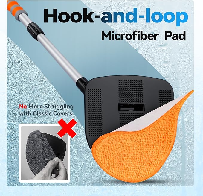 XINDELL Interior Windshield Cleaner Tool, Car Window Cleaning Kit with 4 Reusable Microfiber Pads, Extendable Handle & 360° Rotating Head, Streak-Free Auto Glass Wiper for Truck SUV RV