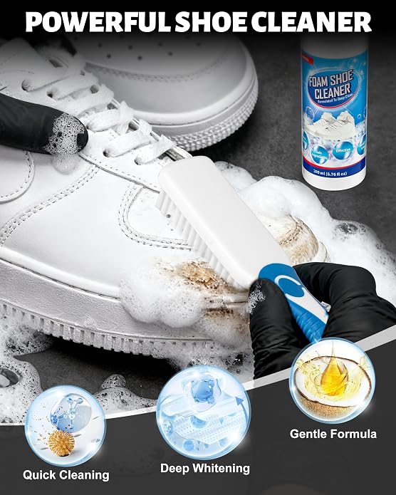 Jevvu Shoe Cleaner, Sneaker Cleaner Foam for Removing Stains and Dirt, Shoe Cleaning Kit for White Shoes