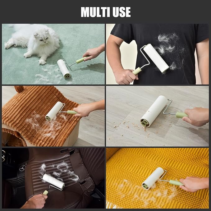 Extra Sticky Large Surface Lint Roller, 6.3''Wide Roller for Pet Hair | Long Handle Lint Remover for Couch, Furniture, Clothes, Dog & Cat Hair Remover (1 Roller + 270 Sheets)
