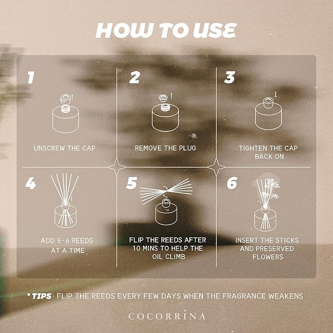 Reed Diffuser - Gardenia 6.7 Fl.oz Reed Diffuser Set with Sticks & Preserved Baby's Breath, Reed Diffuser for Home Bathroom Shelf Decor