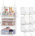 Hanging Closet Organizers and Storage, 2 Tier Closet Shelf Clothes Organizer with 2 S-Hooks, Multi-Functional Iron Wire Baskets, for Clothing, Sweaters, Handbags, Hat, Canned