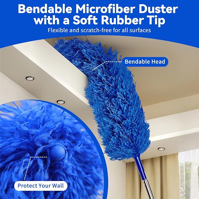 Duster with Extension Pole, 7 in 1 Cleaning Kit with Microfiber Dusters | Long Dusters for Cleaning High Ceilings, Cobweb Duster for Fan and Blinds, Feather Dusters Kit for Furniture Indoor Use