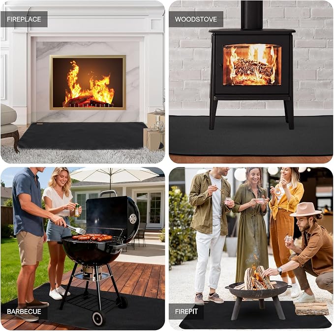 INNO STAGE Fireplace Rugs Blanket Fire Resistant 32 X 60 X 0.04 Inch | D Shape, Fire-proof Hearth Mat Carpet, Protector in Front of Stove, Decks, Indoor, Outdoor, Fire Pit, Grill&Floor