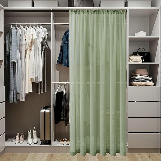 Tollpiz Short Sheer Door Curtain Closet Linen Textured Curtain Sheers Doorway Light Filtering Voile Patio Door Rod Pocket Curtains French Door, 54 x 54 inches Long, Sage Green, Set of 1 Panel