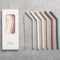 Nightingale Reusable Silicone Straws - Bendy Drinking Straw with Cleaning Brush - Collapsible and Bendable Travel Straw for Kids - Dishwasher Safe, Food-Safe - Set of 6 (Oak Multi)