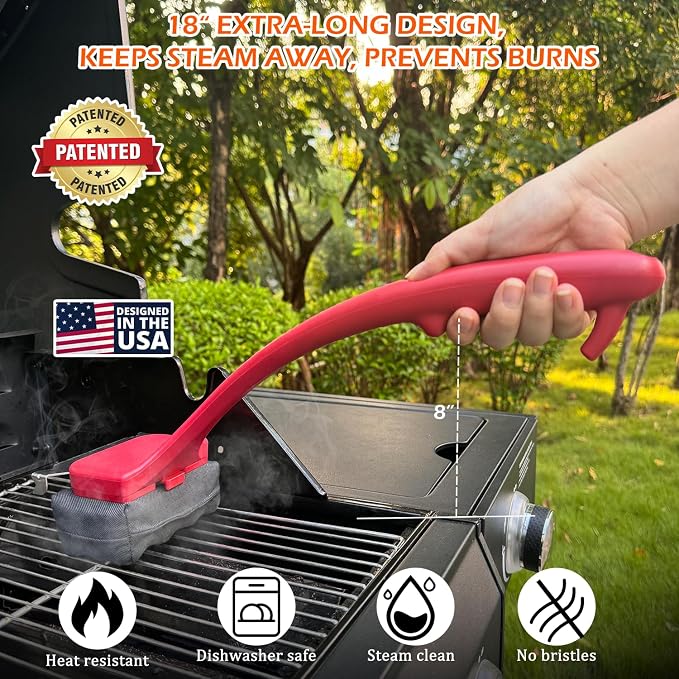 Bristle Free Grill Brush for Outdoor Grill, Safe Non-Metal BBQ Grill Cleaner for Outdoor Grills & Griddles, Heat Resistant Grill Cleaning Brush Fit Weber Blackstone Traeger, Gift for Men Dad