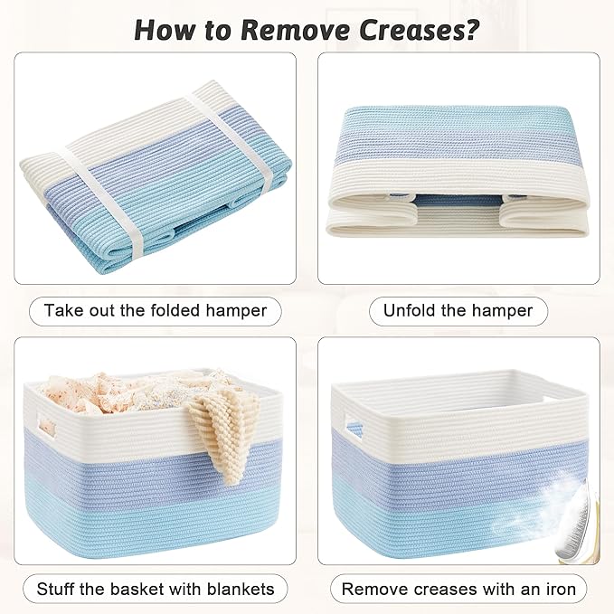 Blanket Basket,Rectangle Woven Baskets for Storage,100L Laundry Basket for Decorative Nursery Blanket,Toys,Dirty Clothes and Magazine in Shelves,Baby Room,and Living Room