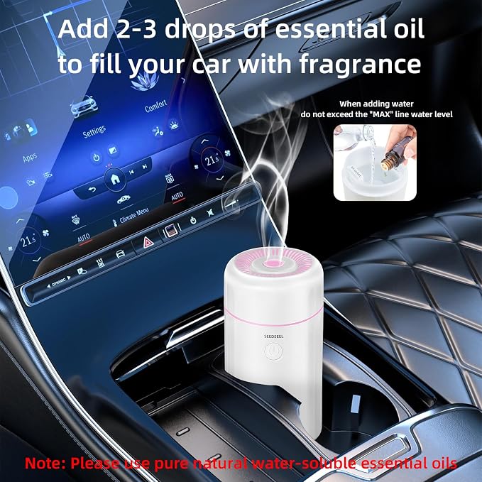 SEEDSEEL 100ML Car Diffuser Humidifier, Cool Mist Air Essential Oil Diffuser with 7-LED Color Changing, Suitable for Car