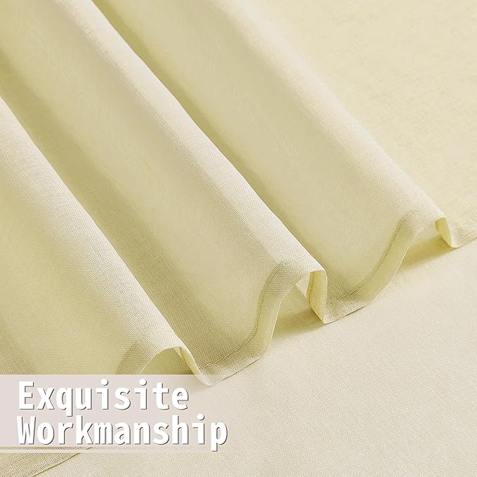 Tollpiz Small Sheer Door Curtain Closet Linen Textured Curtain Sheers Doorway Light Filtering Voile French Door Rod Pocket Curtains Patio Door, 25 x 40 inches Long, Transparent Yellow, Set of 1 Panel