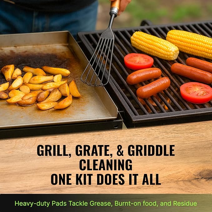 Grill Care Kit - BBQ Grid and Grill Grate Cleanser, Exterior Cleaner, and Scrubber by Citrusafe (16 oz Each)