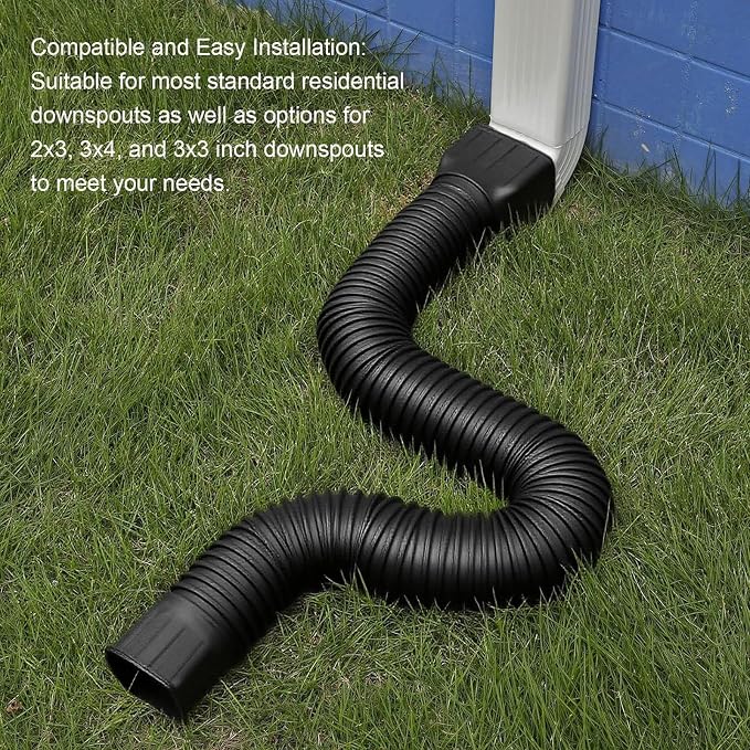 2 Pack Flexible Rain Gutter Downspout Extensions,Drain Downspout Extender,Gutter Extension Flexible,Down Spout Drain Extension Pipes,Extendable from 21 to 60 Inches (Black)