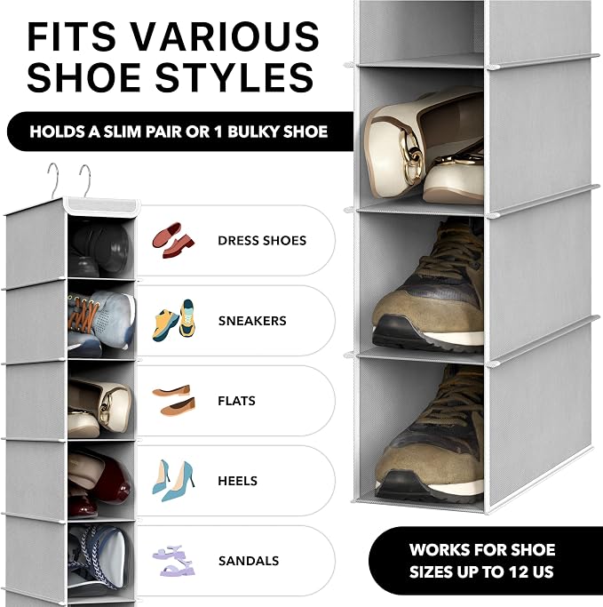 Simple Houseware 2 Pack 10 Shelves Hanging Shoe Organizer, Gray | Dual Metal Hooks, Holds Up to 20 lbs, for Narrow Space