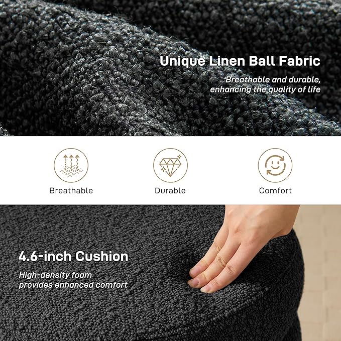 Round Ottoman with Storage Boucle Ottoman Stool with Storage Removable Lid for Living Room Modern Vanity Sorage Stool Foot Rest Bedroom Dorm Gift Set of 1 (Black)