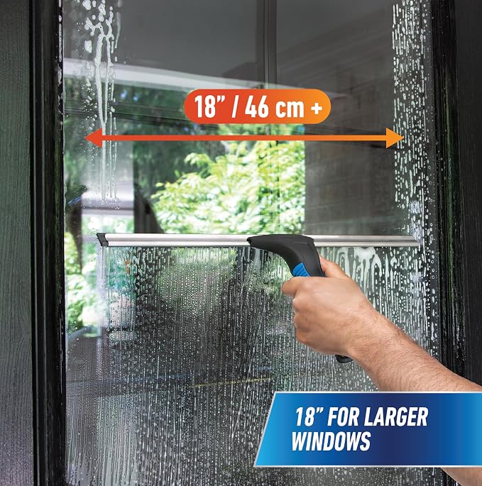 Unger Professional Connect and Clean 18” EZ Change Window and Glass Cleaning Squeegee, Large and Small Windows, Rubber Blade Tool for Streak-Free Results, Includes 12” Channel