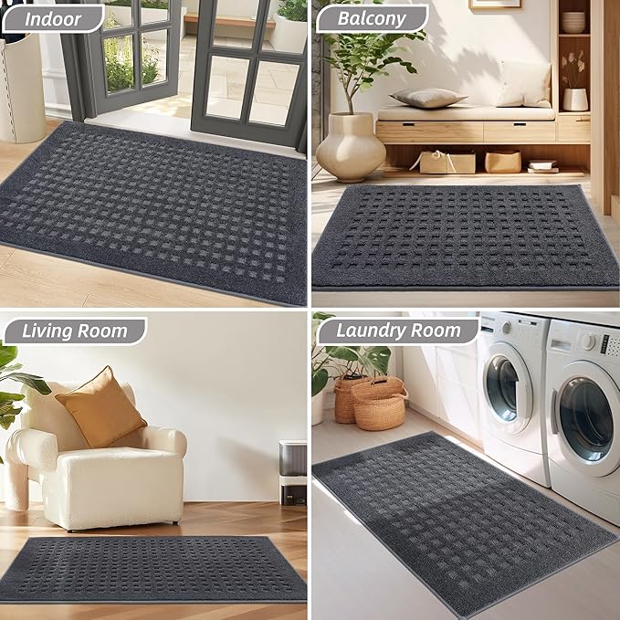 BEQHAUSE Waffle Door Mats Indoor 36"x60", Dog Mat for Muddy Paws Absorbent and Dirt Resist Floor Mats Non-Slip Washable Rugs for Entryway, Welcome Mat for Front Back Door, Muddy Wet Shoes, Dark Grey