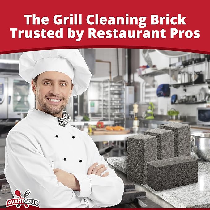 Commercial Grade, Heavy Duty Grill Cleaning Brick Bulk 4 Pack. Pumice Stone Cleaner Tool Cleans and Sanitizes Restaurant Flat Top Grills or Griddles Effectively Without Harsh Chemicals or Abrasives