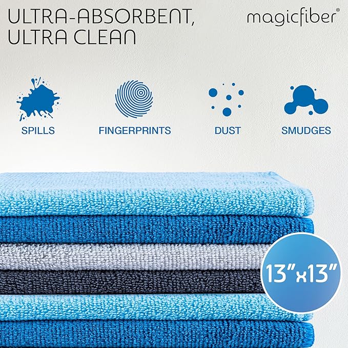 MagicFiber Microfiber Cleaning Cloth - 12 Pack, Large 13" x11” Highly Absorbent Streak-Free Micro Fiber Cleaning Rags Towels for House, Car, Windows, Housekeeping, Household Dusting, Kitchen