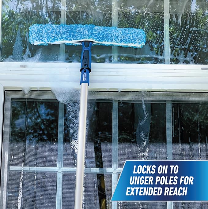 Unger Professional Connect and Clean 14" Window Scrubber Washer for Glass Cleaning, Commercial and Residential Washing, Multipurpose Tool, Gentle on Windows, Reusable Microfiber Sleeve