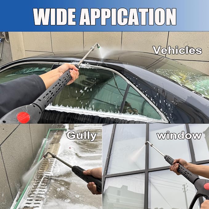 M MINGLE High Pressure Washer Gun with Extension Wand & 30° Curved Rod | Compatible with M22 14mm/15mm Fitting, 5 Nozzle Tips, 4000 PSI, for Car/Patio/Driveway Cleaning